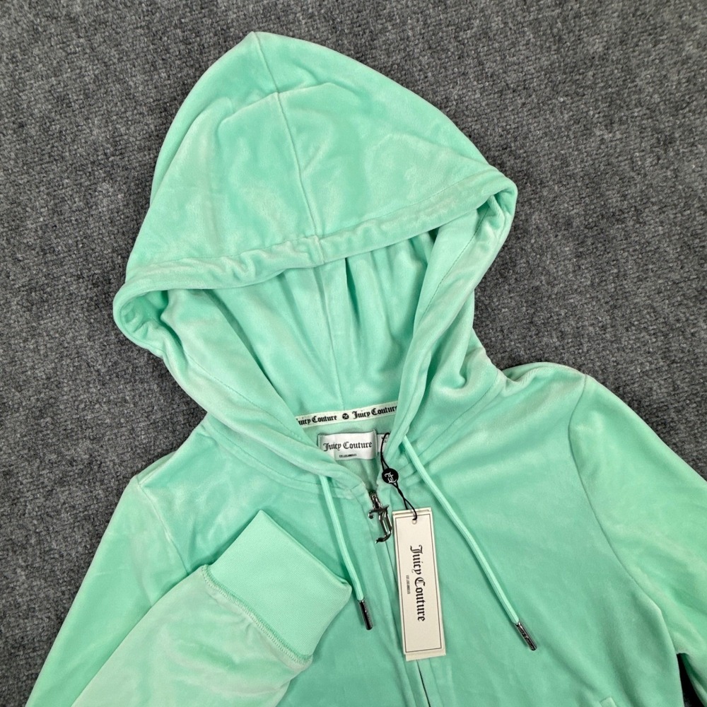 Juicy Couture Velour Hoodie Womens S Tint Of Mint Rhinestone Y2K Full Zip NWT